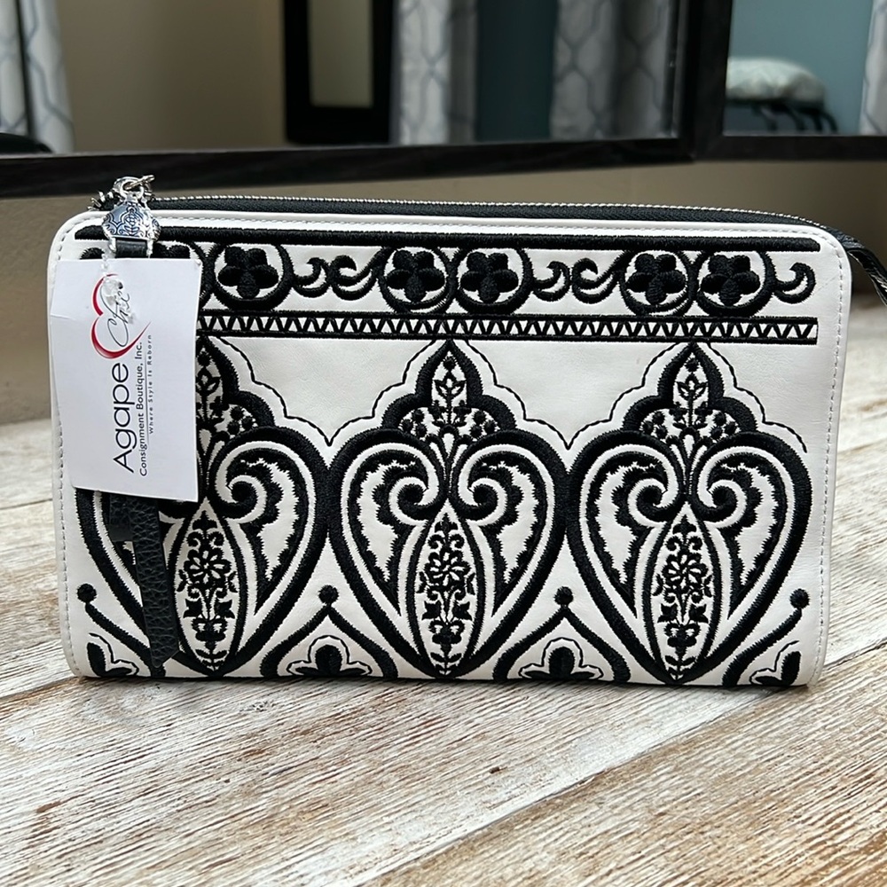 Brighton Casablanca Embroidered Pouch Black-White